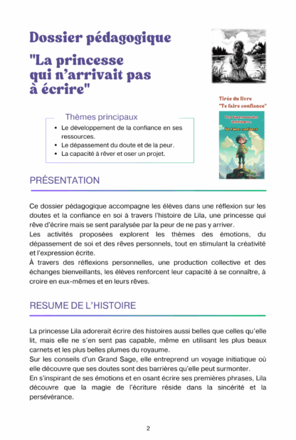 Dossier pédagogique (pdf à imprimer) "La princesse qui n'arrivait pas à écrire" - Thème "Te faire confiance" – Image 2